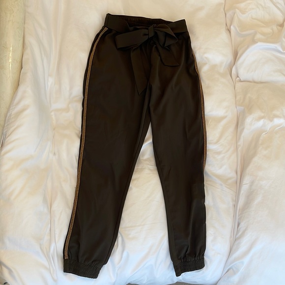 Olive Green Pants With Gold Beaded Design - Picture 7 of 7